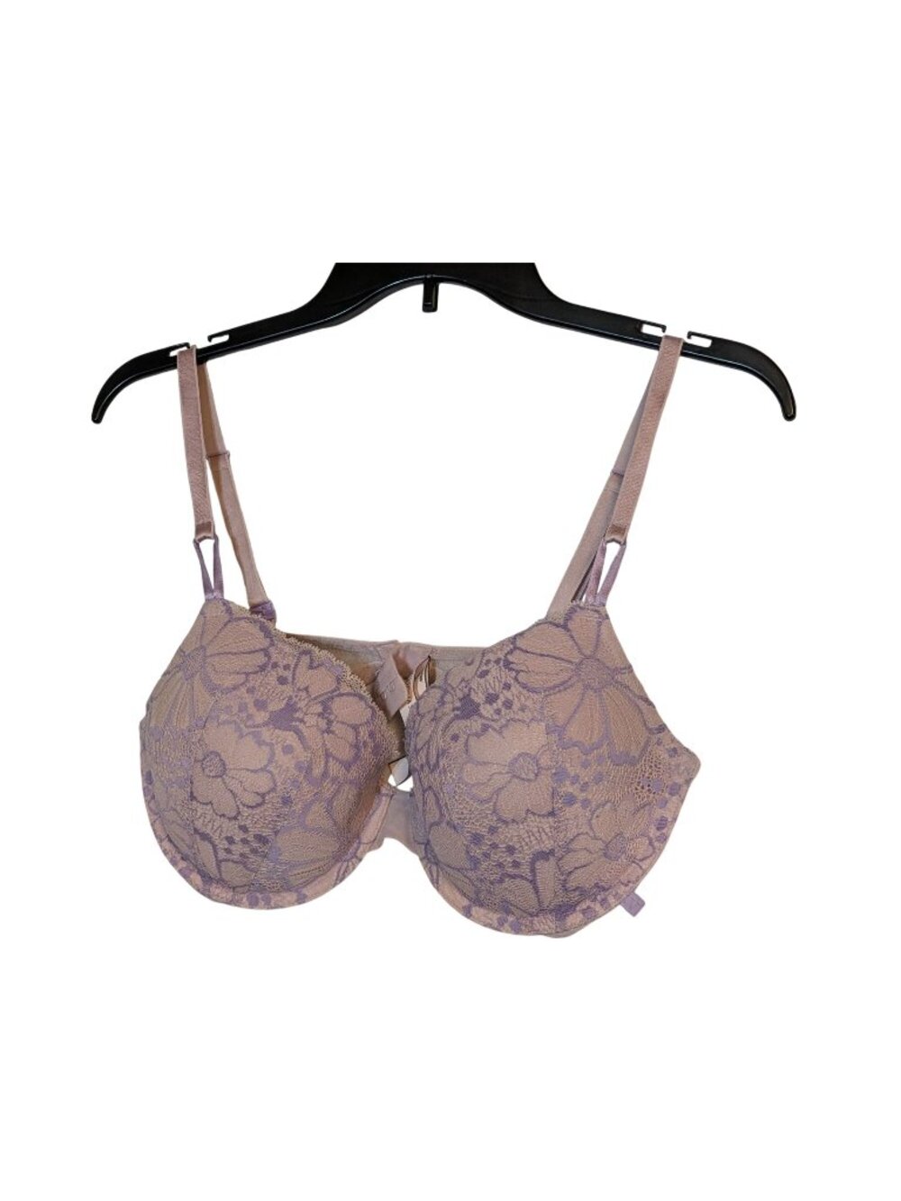 Victorias Secret Lined Demi Bra 36D Lavender Floral Lace Adjustable Straps